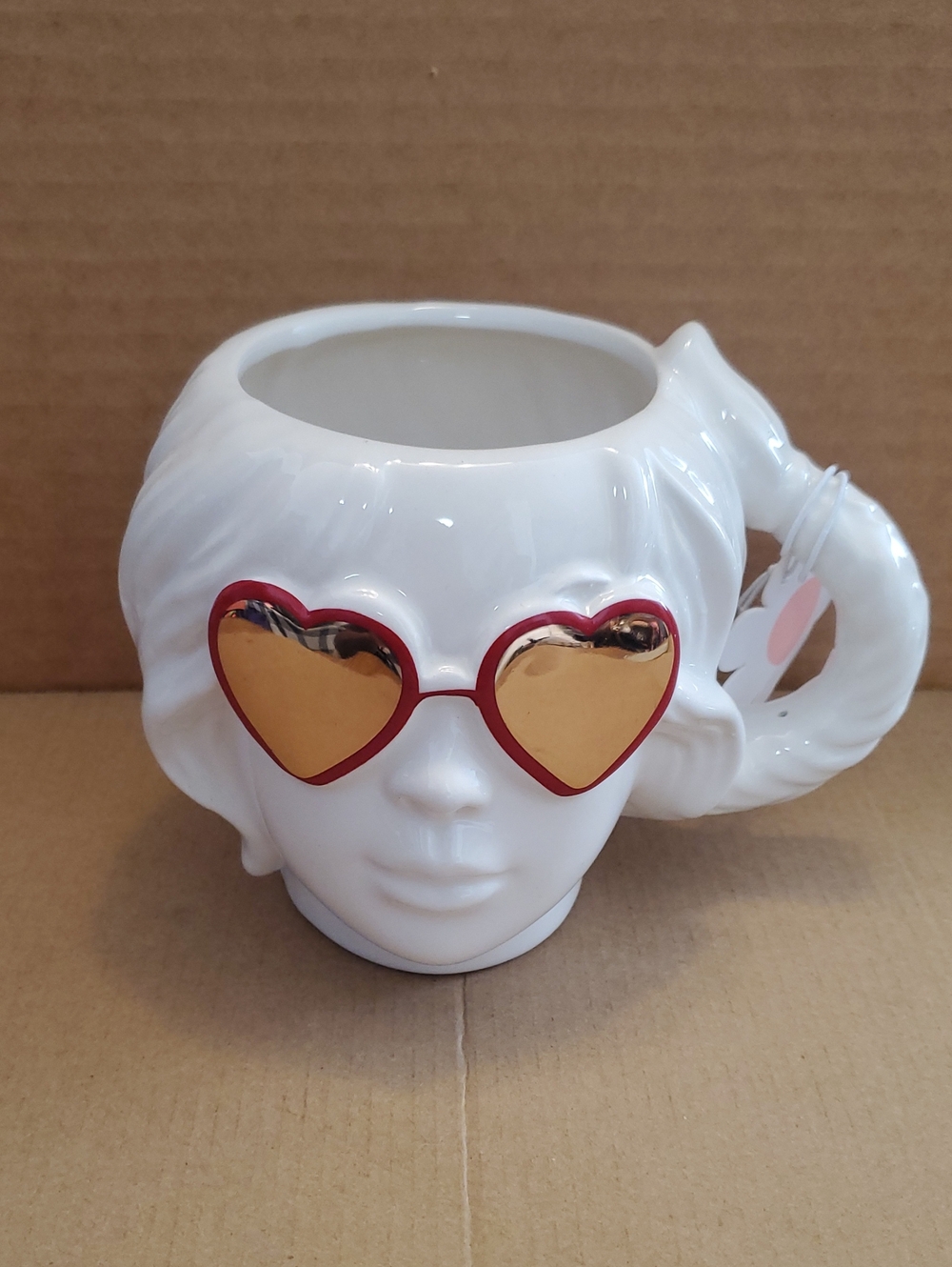 Sheffield Home White Head Mug with Red-Trim Gold Heart Sunglasses